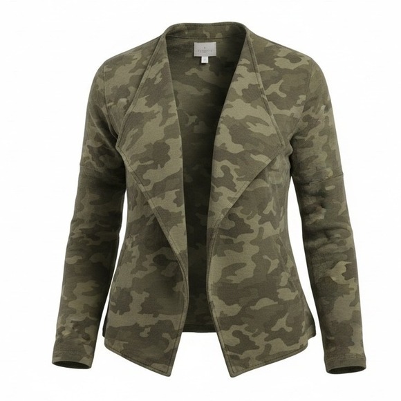 Caslon Jackets & Blazers - Womens Camo Open Front Waterfall Jacket Large Cardigan Jacket Casual Blazer